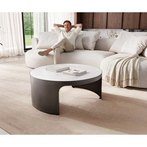 Konferenčný stolík Alerio 90x90 cm mramor biela kov čierna vintage vyobraziť