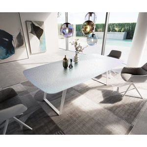 Jedálenský stôl Edge zaoblený tvar 240x120 cm reliéfne sklo perleť 3D vyobraziť