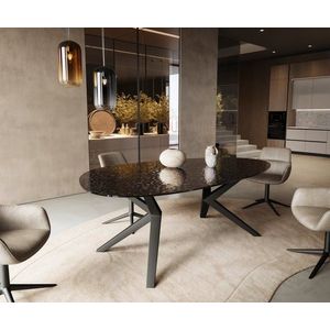 Jedálenský stôl Edge oválny 220x120 reliéfne sklo dymovo čierna 3D vyobraziť