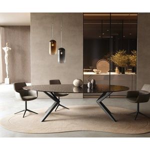 Jedálenský stôl Edge oválny 280x130 reliéfne sklo dymovo čierna 3D vyobraziť