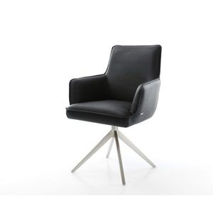 Otočná stolička Heira-Flex s podrúčkami Pravá koža Čierny široký vyobraziť