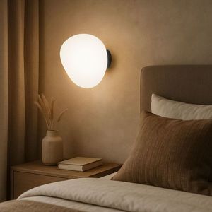 Nástenná lampa STONES inšpirovaná kameňom - biele tienidlo 20 cm v japonskom štýle - štýlová nástenná lampa do spálne E27 vyobraziť