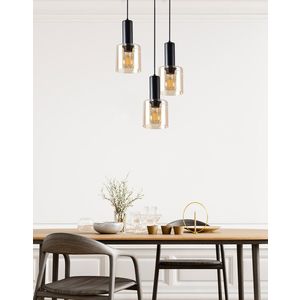 Závesná lampa Isar, čierna, 3x40, E27, jantárové tienidlo vyobraziť
