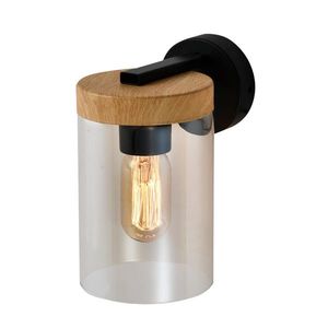 Nástenná lampa Wels 1x40 čierna s dreveným dymovým tienidlom vyobraziť