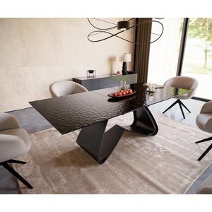 Jedálenský stôl Edge 180-220x100 reliéfne sklo dymovo čierne 3D dizajn vyobraziť