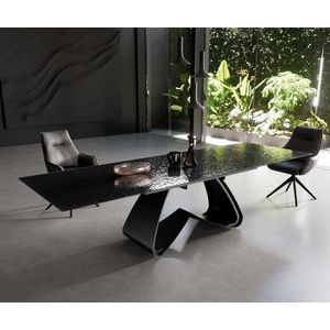 Jedálenský stôl Edge 200-300x100 z reliéfneho skla, čierny 3D dizajn vyobraziť
