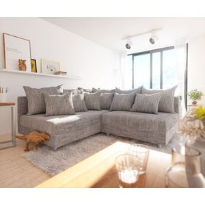 Rohová sedacia súprava Clovis svetlosivá štruktúrovaná látka lenivá vyobraziť