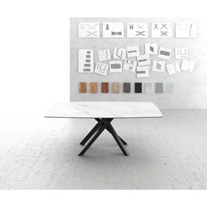 Jedálenský stôl Hrana zaoblená 200x100cm Laminam® keramika biela vyobraziť