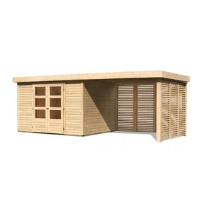 Drevený záhradný domček ASKOLA 5 s prístavkom Lanitplast vyobraziť