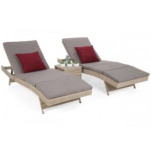 Záhradné lehátko 2 ks so stolíkom a poduškami vyobraziť