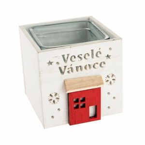 Drevený svietnik so sklom Veselé Vianoce, 9 x 8, 5 cm, biela vyobraziť