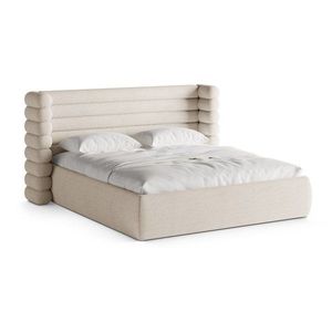 Béžová čalúnená dvojlôžková posteľ s úložným priestorom s roštom 200x200 cm Mount – Micadoni vyobraziť