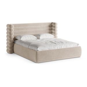 Béžová čalúnená dvojlôžková posteľ s úložným priestorom s roštom 180x200 cm Mount – Micadoni vyobraziť