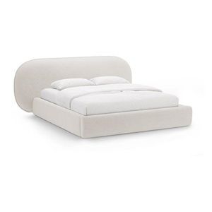Krémovobiela čalúnená dvojlôžková posteľ s úložným priestorom s roštom 180x200 cm Ovalo – Micadoni vyobraziť