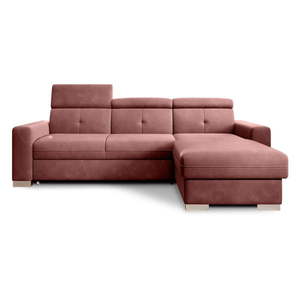 Ružová zamatová rozkladacia/s úložným priestorom rohová pohovka (pravý roh/s leňoškou) Fresia – ELTAP vyobraziť