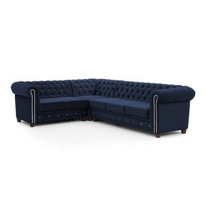 Modrá zamatová rozkladacia rohová pohovka (ľavý roh/do L) York Blik – Ropez vyobraziť