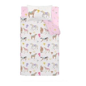 Ružová/krémovobiela 3-dielna detská obliečka na dvojlôžko 200x200 cm Happy Horses – Catherine Lansfield vyobraziť