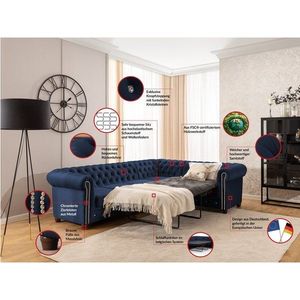 Modrá zamatová rozkladacia rohová pohovka (pravý roh/do L) York Blik – Ropez vyobraziť