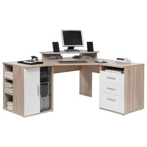 Carryhome ROHOVÝ PÍSACÍ STÔL, biela, dub sonoma, 140/173/75 cm vyobraziť