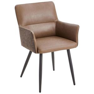 Livetastic STOLIČKA S PODRÚČKAMI, železo, vzhľad kože, tkaná textília, hnedá, sivá vyobraziť