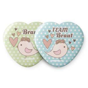 Spielehelden Odznaky Herz Vogel Dievčenská rozlúčka so slobodou 12 odznakov 5, 6 cm extra veľké Darček na dievčenskú rozlúčku so slobodou. vyobraziť