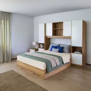 KONDELA Milaga manželská posteľ s roštom a nadstavcom biela vysoký lesk vyobraziť