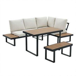 KONDELA Flojd záhradný nábytok čierna / krémová / dub vyobraziť