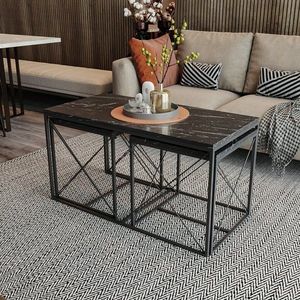 Súprava konferenčných stolíkov Defne - Black Marble vyobraziť