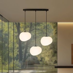 Závesná lampa STONES v japonskom štýle - predĺžená základňa s 20 cm tienidlami v tvare kameňa - minimalistická stolová lampa 3x E27 vyobraziť
