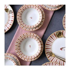 Jedálenská súprava 24 ks biela/červená/zlatá/keramika 759NRE1118 vyobraziť