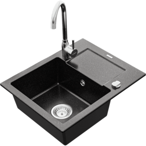 Granitový drez MEXEN ENZO s kuchynskou batériou čierna/chróm vyobraziť