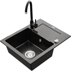 Granitový drez MEXEN ENZO s kuchynskou batériou čierno-strieborný vyobraziť