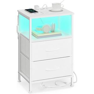 Noční stolek Belah s LED osvětlením a nabíjecí stanicí bílý vyobraziť
