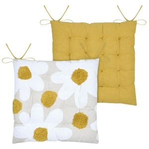 Oboustranný podsedák na židli Camille 38x38 cm žlutý/bílý vyobraziť