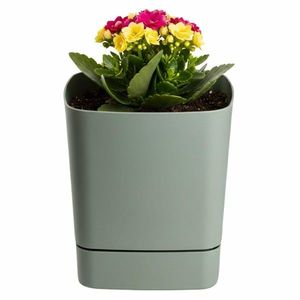 Plastový květináč s podmiskou Cubi 16x16 cm šedo-zelený vyobraziť