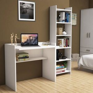 Psací stůl KARMA s knihovnou bílý vyobraziť
