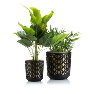 Sada 2 ks květináčů Etnic černá/zlatá vyobraziť