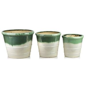 Sada 3 ks keramických květináčů Evro A2 krémová/zelená vyobraziť