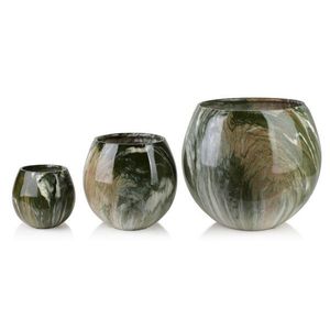 Sada 3 ks keramických květináčů NEVA MARBLE XI zelená/hnědá vyobraziť