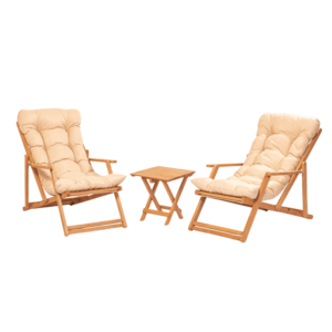 Sada záhradného nábytku Triol so stolom a dvomi lehátkami z masívu hnedá/krémová vyobraziť