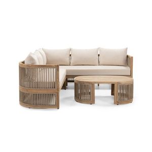 Sada zahradního nábytku Vetralla z akáciového dřeva hnědá/béžová vyobraziť