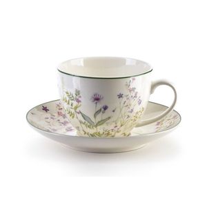 Šálka s podšálkou FACCIA VERDE 250 ml biela s kvetmi viacfarebná vyobraziť