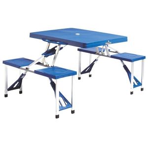 Skládací přenosný turistický stůl s lavicemi OUTDOOR modrý vyobraziť