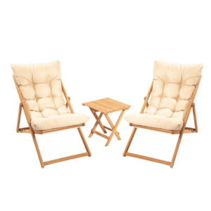 Súprava záhradného nábytku Myne so stolom a dvoma stoličkami z masívu hnedá/krémová vyobraziť