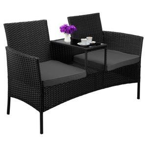 Záhradná pohovka so stolíkom Cordoba z umelého ratanu čierna/sivá vyobraziť
