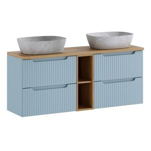 Závesná skrinka Nova Denim Anna s doskou a umývadlami 140 cm modrá/dub coast evoke vyobraziť