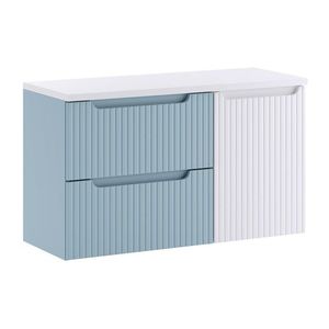 Závesná skrinka pod umývadlo Nova Denim s doskou a košom na bielizeň 100 cm modrá/biela vyobraziť