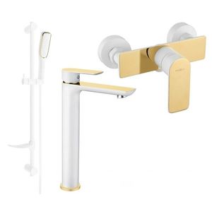 MEXEN/S - Alfa DF49 Set umývadlovej a sprchovej batérie s príslušenstvom, bielo/zlatá 745714DF49-25 vyobraziť