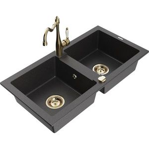 MEXEN/S MEXEN/S - Mario granitový drez 2-bowl vrátane batérie Carla, čierna kropenatá 6504-76-670700-50 vyobraziť