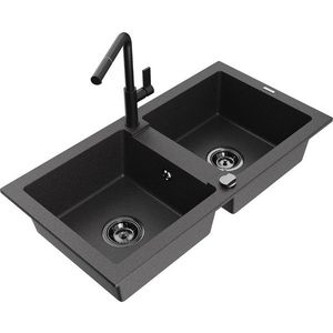MEXEN/S MEXEN/S - Mario granitový drez 2-bowl vrátane batérie Flora, čierna kropenatá 6504-76-670401-70-B vyobraziť